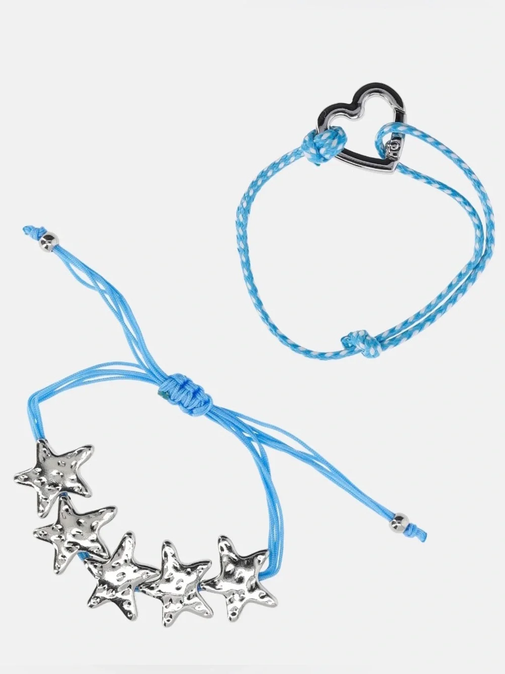 NWT No Boundaries 2 Pc Blue Cord Bracelet Set Silver Tone Heart & Hammered Star